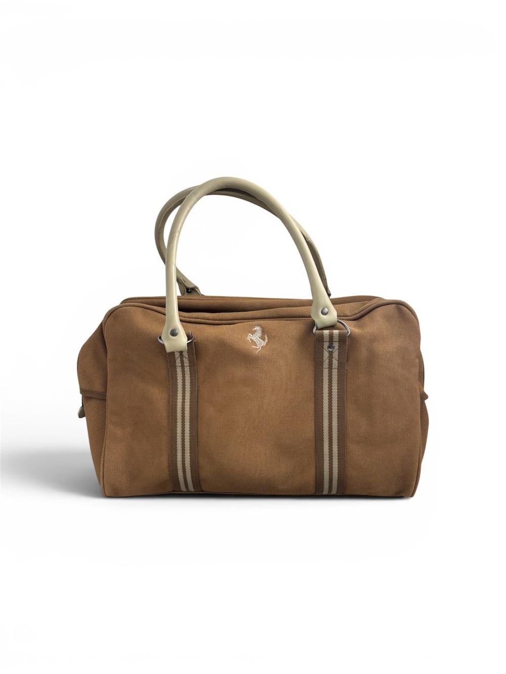 Vintage Ferrari Fila Brown Canvas Duffel with Cream Handles
